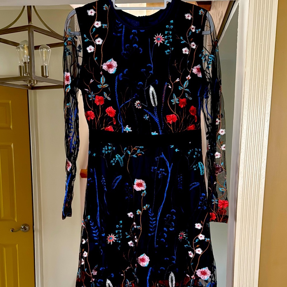 Floral Embroidered Black Dress